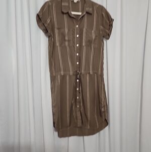 3 For $13.00! Lovestitch Olive Green Striped High-Low Shirt Dress - Size Small